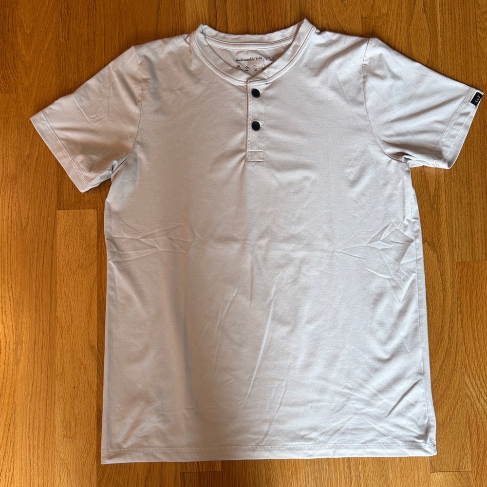 Abercrombie Kids Cream Short Sleeve Henley Shirt.
